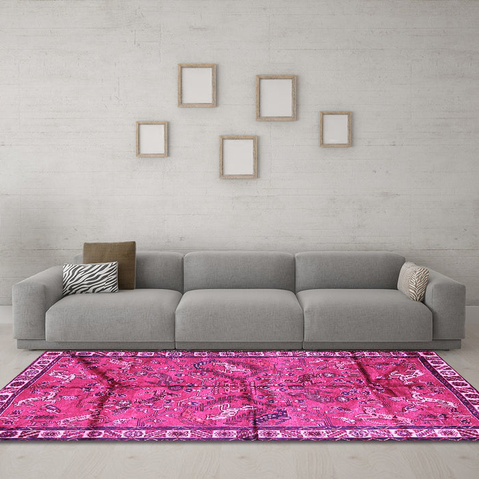 Machine Washable Animal Pink Traditional Rug in a Living Room, wshtr2595pnk