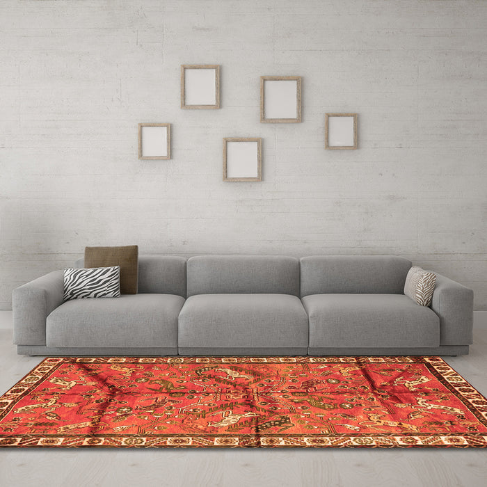 Machine Washable Animal Orange Traditional Area Rugs in a Living Room, wshtr2595org