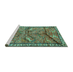 Sideview of Machine Washable Animal Turquoise Traditional Area Rugs, wshtr2595turq