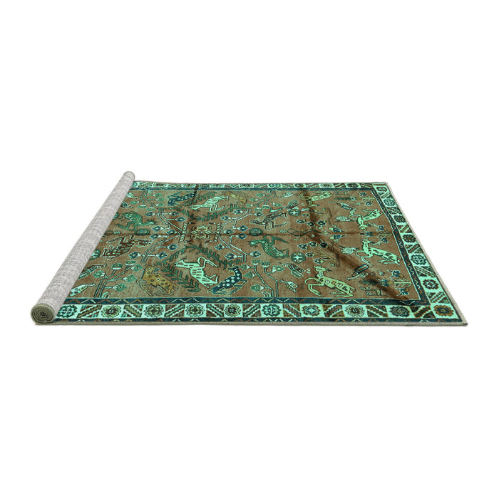 Sideview of Machine Washable Animal Turquoise Traditional Area Rugs, wshtr2595turq