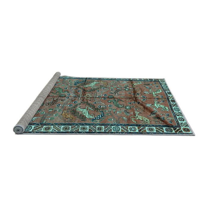 Sideview of Machine Washable Animal Light Blue Traditional Rug, wshtr2595lblu