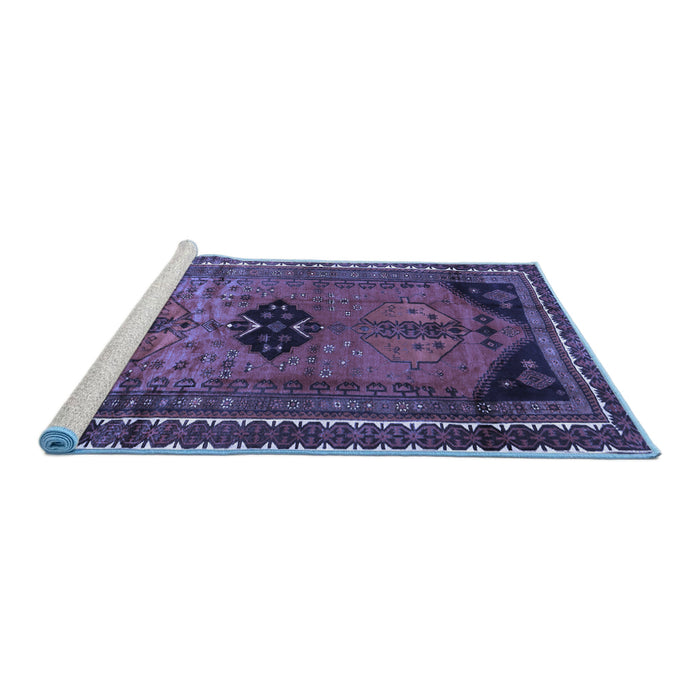 Sideview of Machine Washable Persian Blue Traditional Rug, wshtr2596blu