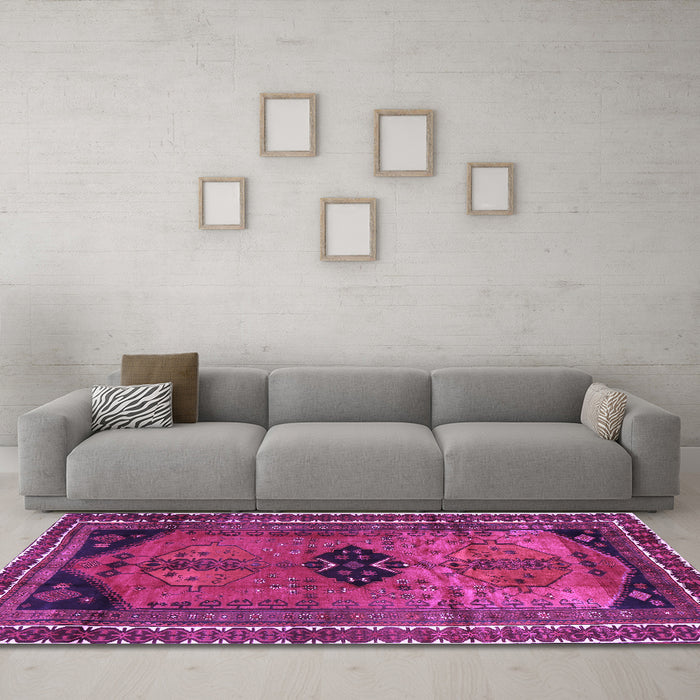 Machine Washable Persian Purple Traditional Area Rugs in a Living Room, wshtr2596pur
