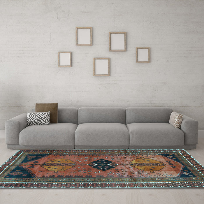 Machine Washable Persian Light Blue Traditional Rug in a Living Room, wshtr2596lblu