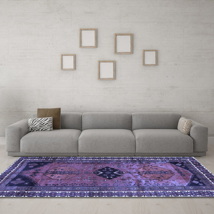 Machine Washable Persian Blue Traditional Rug in a Living Room, wshtr2596blu