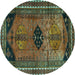 Round Persian Turquoise Traditional Rug, tr2596turq