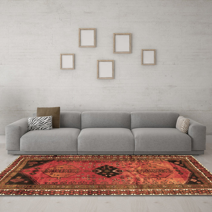 Machine Washable Persian Brown Traditional Rug in a Living Room,, wshtr2596brn