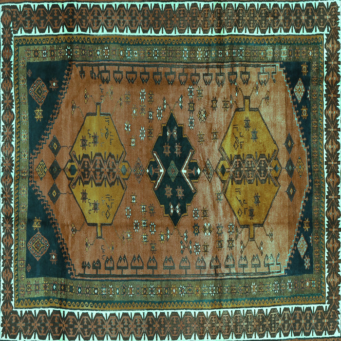 Square Machine Washable Persian Turquoise Traditional Area Rugs, wshtr2596turq