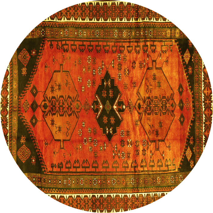 Round Machine Washable Persian Yellow Traditional Rug, wshtr2596yw