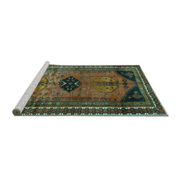 Sideview of Machine Washable Persian Turquoise Traditional Area Rugs, wshtr2596turq