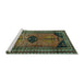 Sideview of Machine Washable Persian Turquoise Traditional Area Rugs, wshtr2596turq