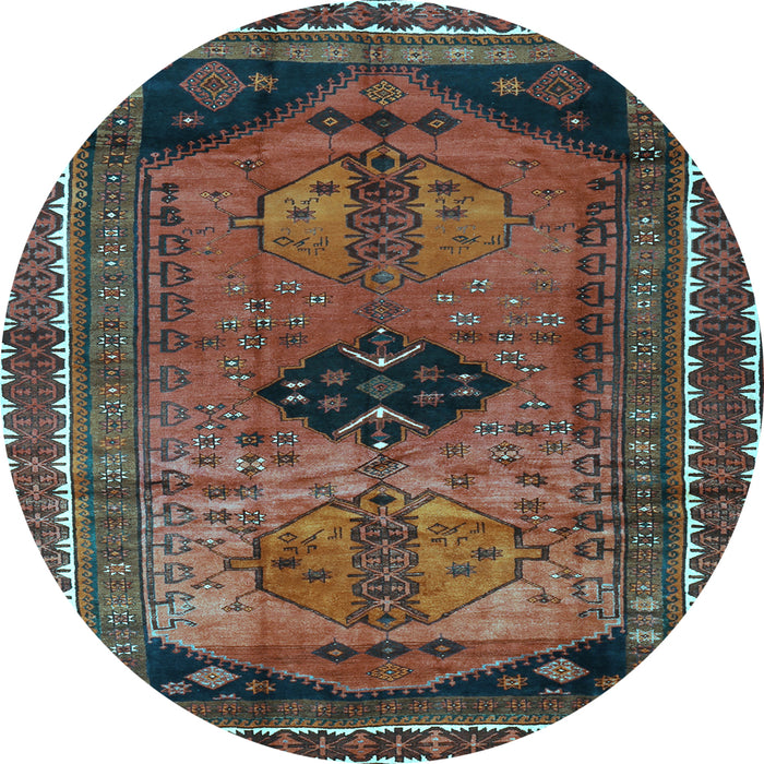 Round Machine Washable Persian Light Blue Traditional Rug, wshtr2596lblu