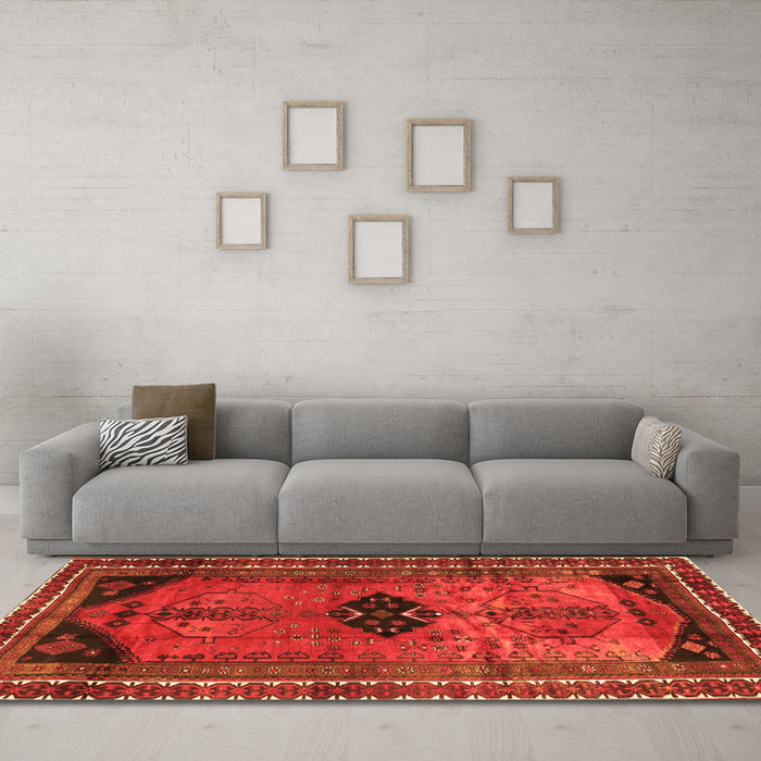 Machine Washable Persian Orange Traditional Area Rugs in a Living Room, wshtr2596org