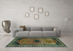 Machine Washable Persian Turquoise Traditional Area Rugs in a Living Room,, wshtr2596turq