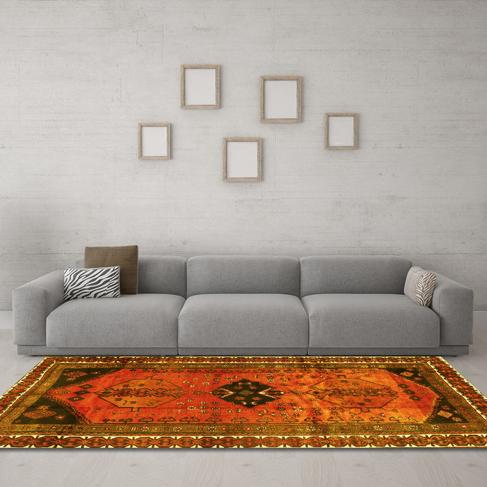 Machine Washable Persian Yellow Traditional Rug in a Living Room, wshtr2596yw