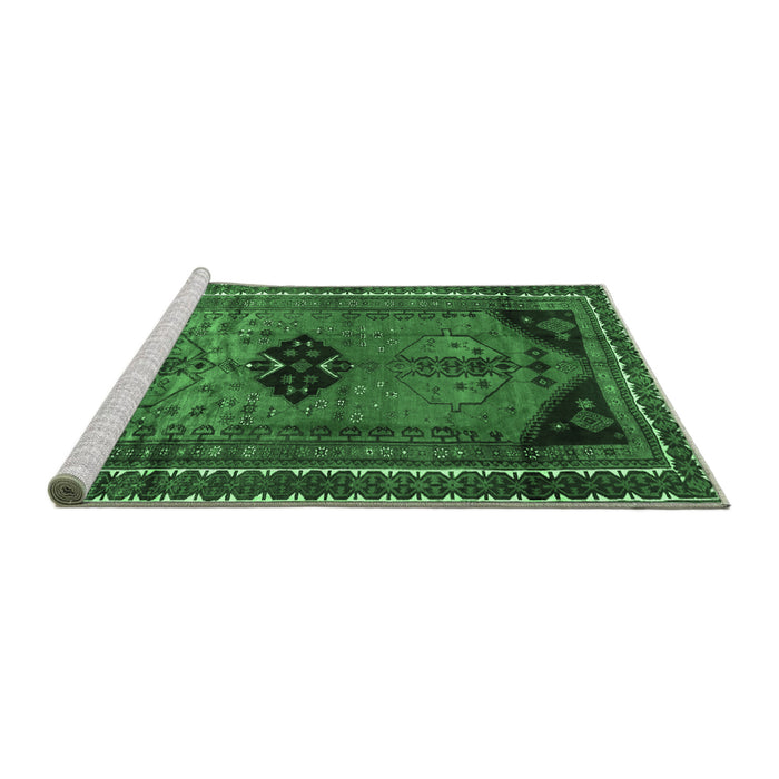 Sideview of Machine Washable Persian Emerald Green Traditional Area Rugs, wshtr2596emgrn