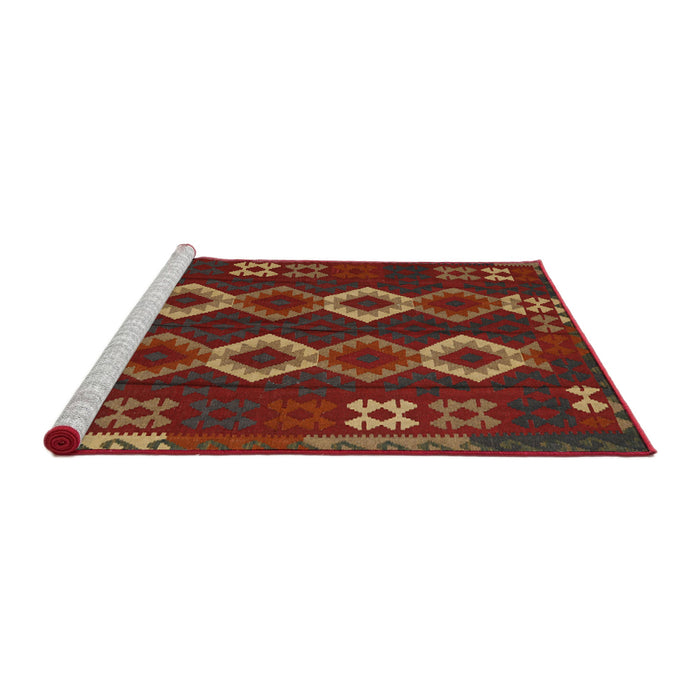 Sideview of Machine Washable Traditional Red Brown Rug, wshtr2597