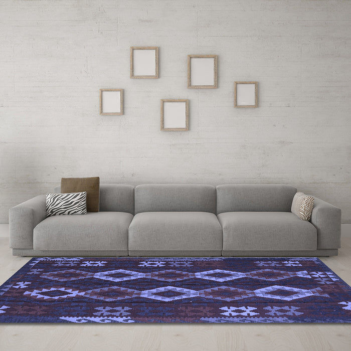 Machine Washable Southwestern Blue Country Rug in a Living Room, wshtr2597blu