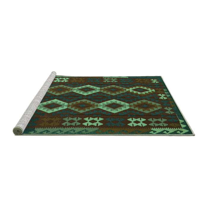 Sideview of Machine Washable Southwestern Turquoise Country Area Rugs, wshtr2597turq
