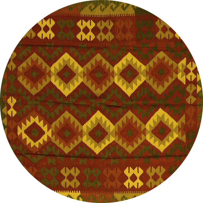 Round Southwestern Yellow Country Rug, tr2597yw