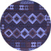 Round Southwestern Blue Country Rug, tr2597blu