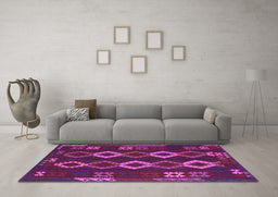 Machine Washable Southwestern Purple Country Area Rugs in a Living Room, wshtr2597pur