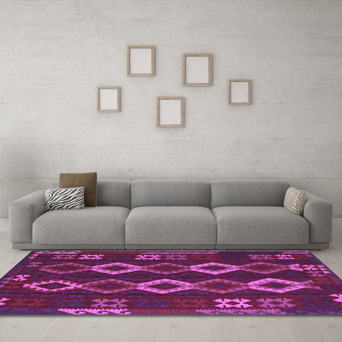 Machine Washable Southwestern Purple Country Area Rugs in a Living Room, wshtr2597pur