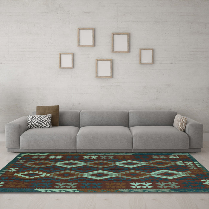 Machine Washable Southwestern Light Blue Country Rug in a Living Room, wshtr2597lblu
