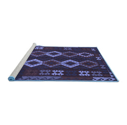 Sideview of Machine Washable Southwestern Blue Country Rug, wshtr2597blu