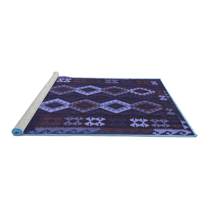 Sideview of Machine Washable Southwestern Blue Country Rug, wshtr2597blu