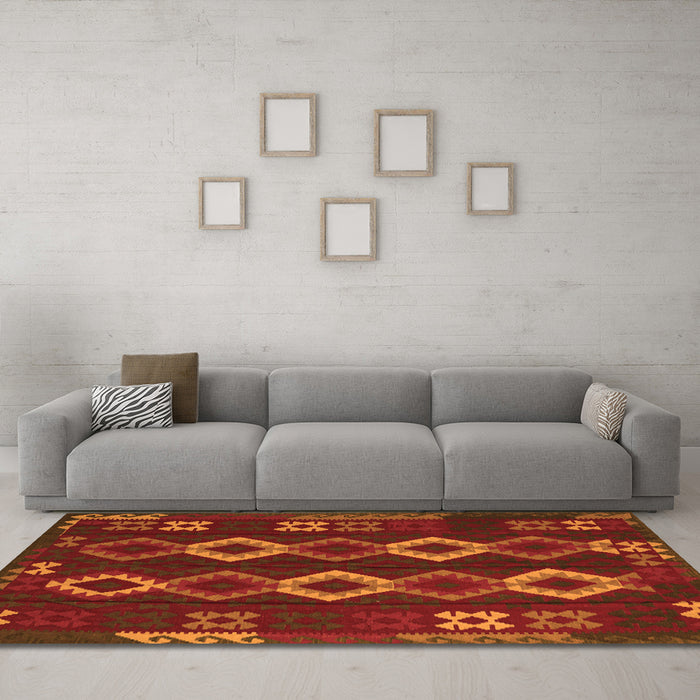 Machine Washable Southwestern Orange Country Area Rugs in a Living Room, wshtr2597org