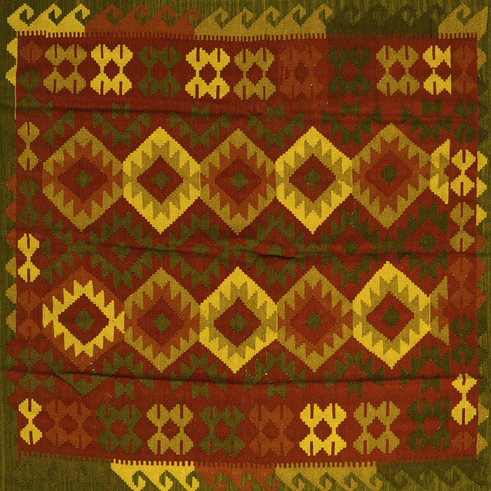 Square Machine Washable Southwestern Yellow Country Rug, wshtr2597yw
