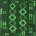 Square Machine Washable Southwestern Emerald Green Country Area Rugs, wshtr2597emgrn