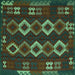 Square Machine Washable Southwestern Turquoise Country Area Rugs, wshtr2597turq