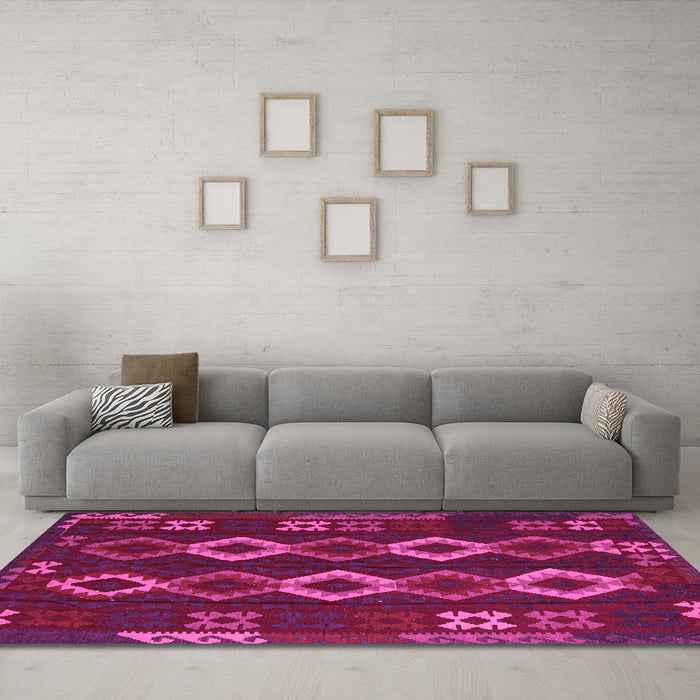 Machine Washable Southwestern Pink Country Rug in a Living Room, wshtr2597pnk