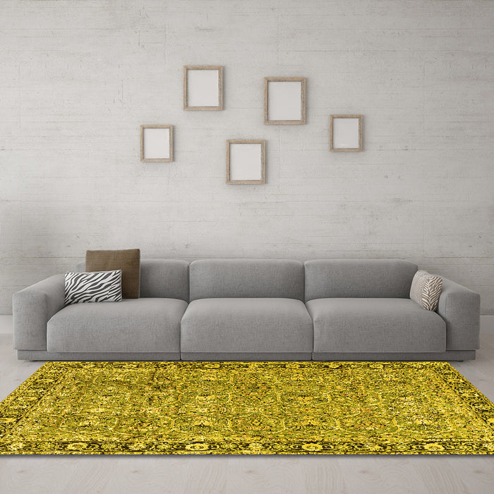 Machine Washable Persian Yellow Traditional Rug in a Living Room, wshtr2598yw