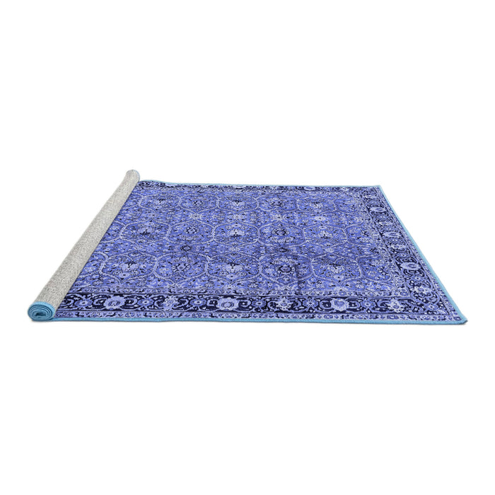 Sideview of Machine Washable Persian Blue Traditional Rug, wshtr2598blu