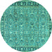 Round Machine Washable Persian Turquoise Traditional Area Rugs, wshtr2598turq