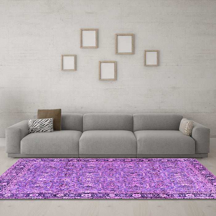 Machine Washable Persian Purple Traditional Area Rugs in a Living Room, wshtr2598pur