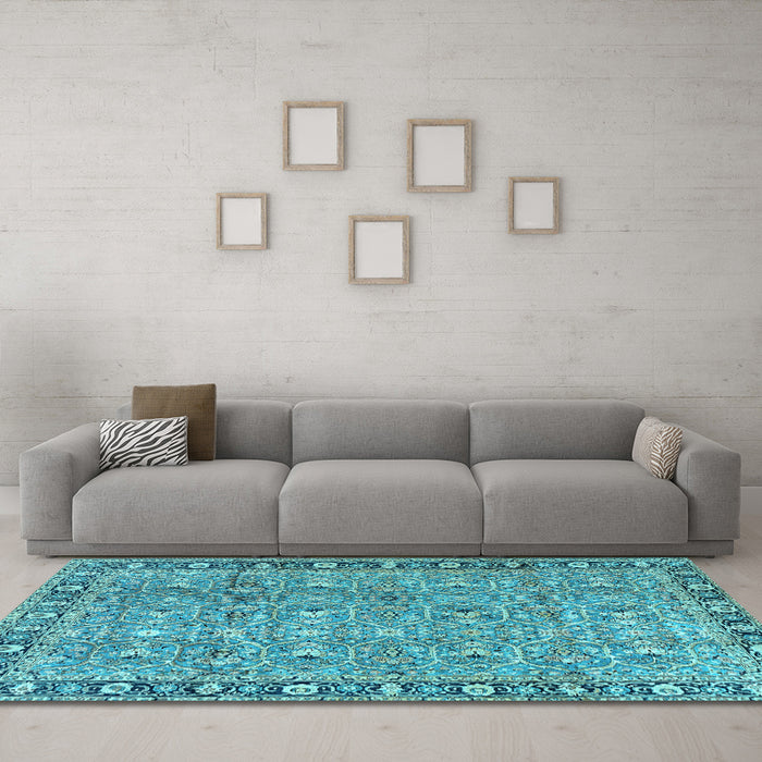 Machine Washable Persian Light Blue Traditional Rug in a Living Room, wshtr2598lblu