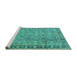 Sideview of Machine Washable Persian Turquoise Traditional Area Rugs, wshtr2598turq
