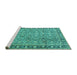 Sideview of Machine Washable Persian Turquoise Traditional Area Rugs, wshtr2598turq