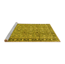 Sideview of Machine Washable Persian Yellow Traditional Rug, wshtr2598yw