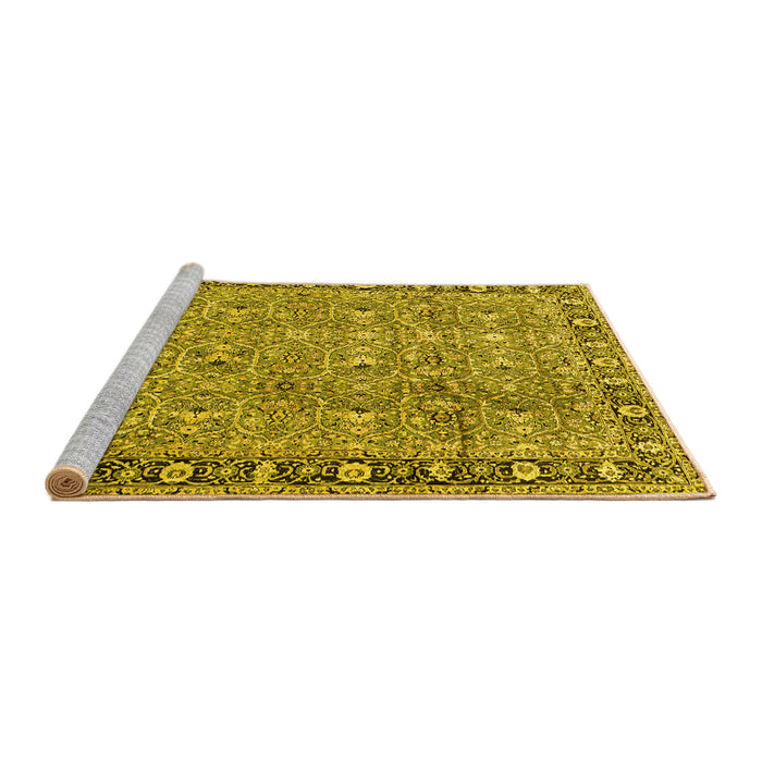 Sideview of Machine Washable Persian Yellow Traditional Rug, wshtr2598yw