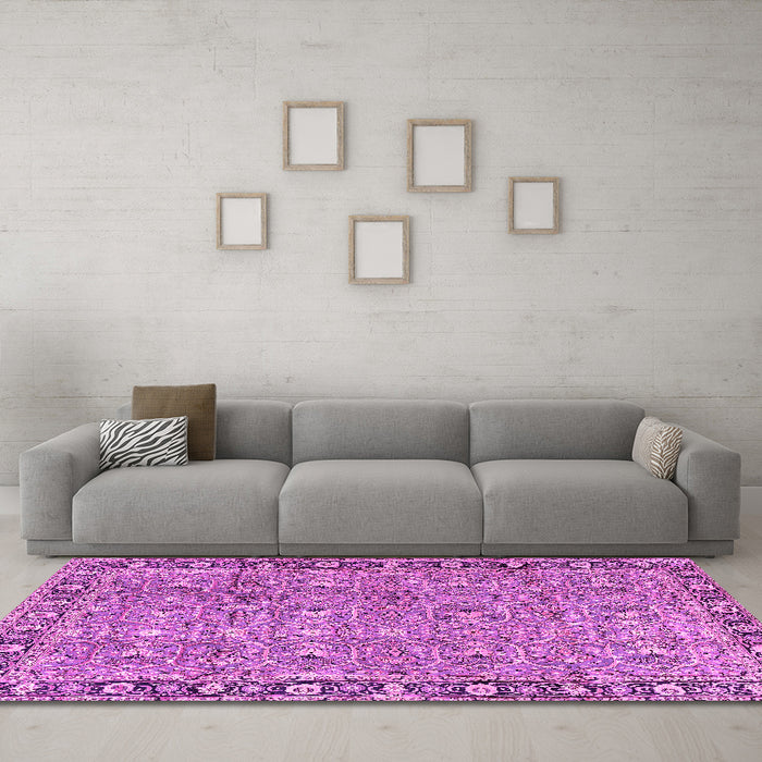 Machine Washable Persian Pink Traditional Rug in a Living Room, wshtr2598pnk