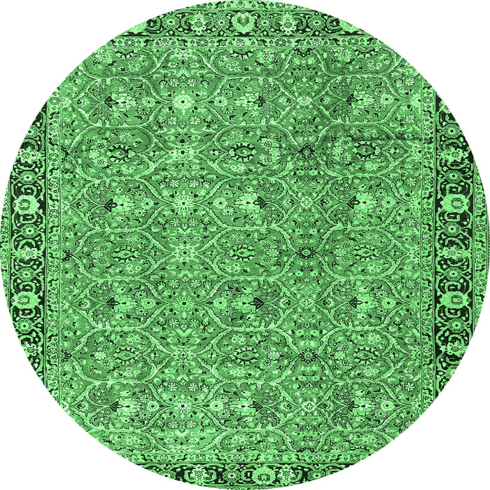Round Machine Washable Persian Emerald Green Traditional Area Rugs, wshtr2598emgrn