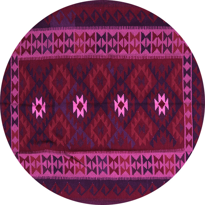 Round Machine Washable Southwestern Pink Country Rug, wshtr2599pnk