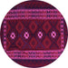 Round Machine Washable Southwestern Pink Country Rug, wshtr2599pnk