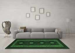 Machine Washable Southwestern Emerald Green Country Area Rugs in a Living Room,, wshtr2599emgrn