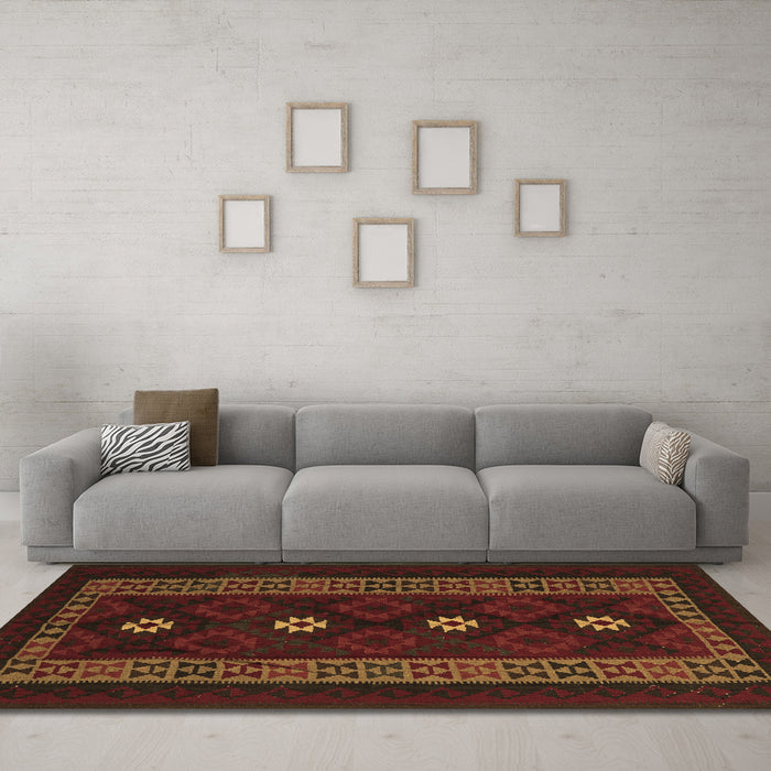 Machine Washable Southwestern Brown Country Rug in a Living Room,, wshtr2599brn